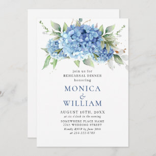 Elegant Watercolor Blue Hydrangea Rehearsal Dinner Invitation