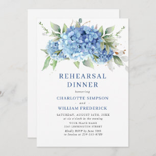Elegant Watercolor Blue Hydrangea Rehearsal Dinner Invitation