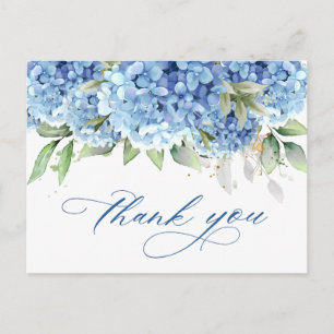 Elegant Watercolor Blue Hydrangea Simple Thank You Postcard