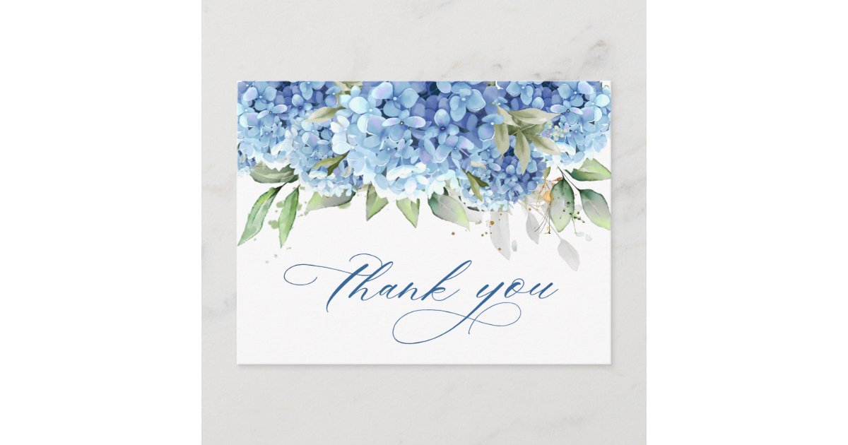 Elegant Watercolor Blue Hydrangea Simple Thank You Postcard | Zazzle