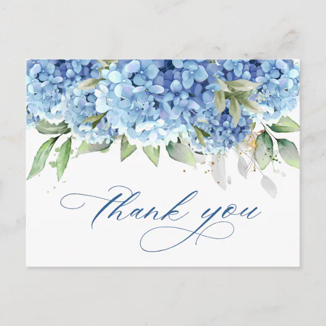 Elegant Watercolor Blue Hydrangea Simple Thank You Postcard | Zazzle
