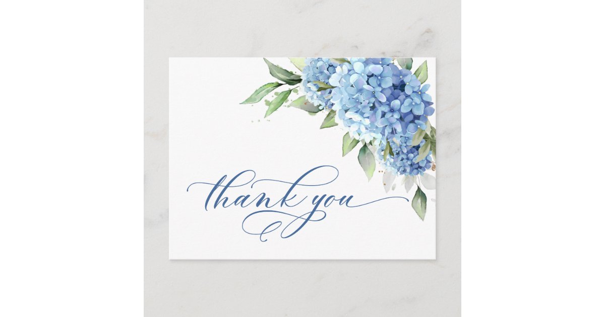 Elegant Watercolor Blue Hydrangea Simple Thank You Postcard | Zazzle