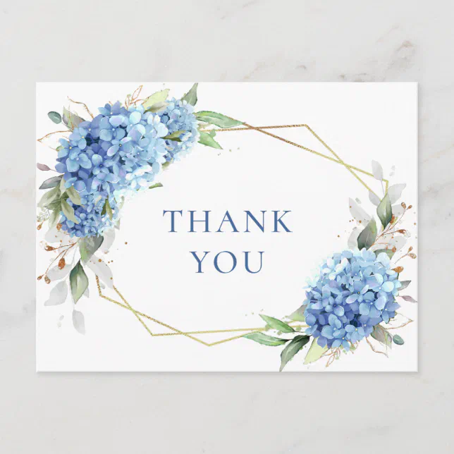 Elegant Watercolor Blue Hydrangea Thank You Postcard | Zazzle