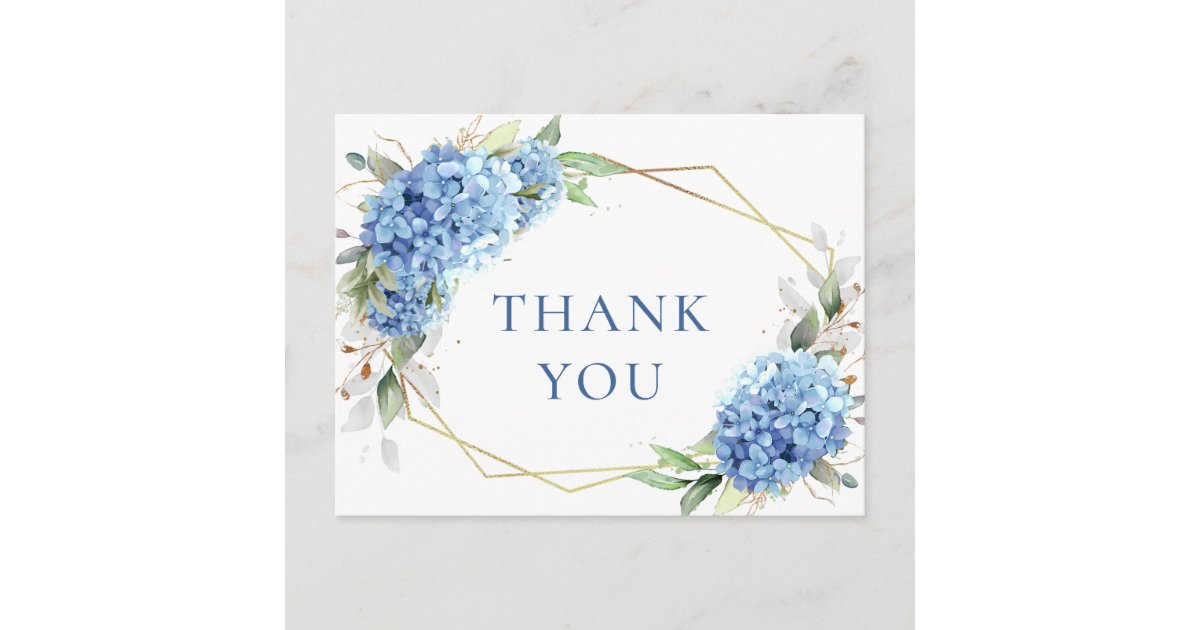 Elegant Watercolor Blue Hydrangea Thank You Postcard | Zazzle