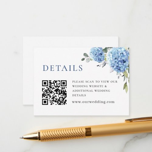 Elegant Watercolor Blue Hydrangea Wedding Details Enclosure Card