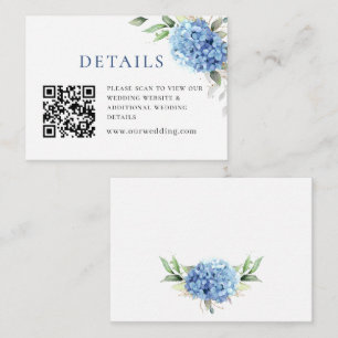 Elegant Watercolor Blue Hydrangea Wedding Details Enclosure Card