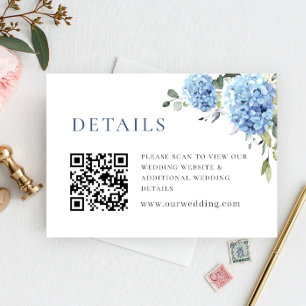 Elegant Watercolor Blue Hydrangea Wedding Details Enclosure Card
