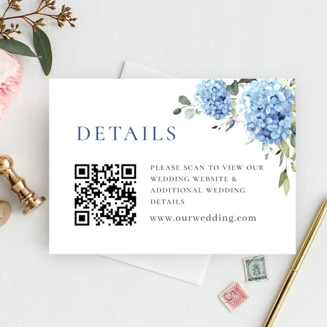 Elegant Watercolor Blue Hydrangea Wedding Details Enclosure Card (Creator Uploaded)