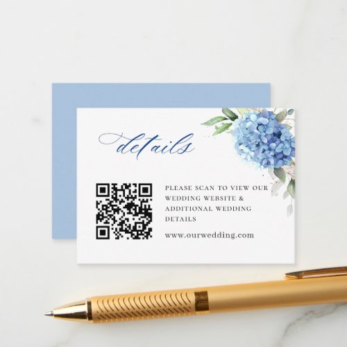 Elegant Watercolor Blue Hydrangea Wedding Details Enclosure Card