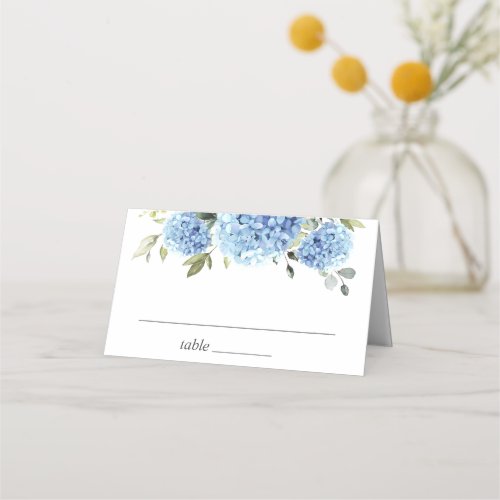 Elegant Watercolor Blue Hydrangea Wedding Place Card