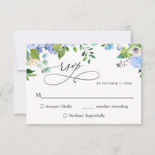 Elegant Watercolor Blue Hydrangea Wedding RSVP Card