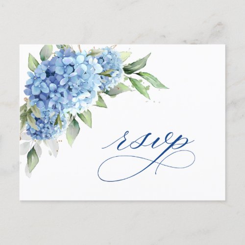 Elegant Watercolor Blue Hydrangea Wedding RSVP Postcard