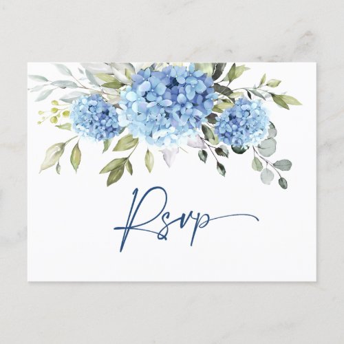 Elegant Watercolor Blue Hydrangea Wedding RSVP Postcard