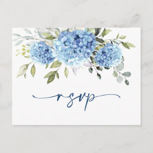 Elegant Watercolor Blue Hydrangea Wedding RSVP Postcard