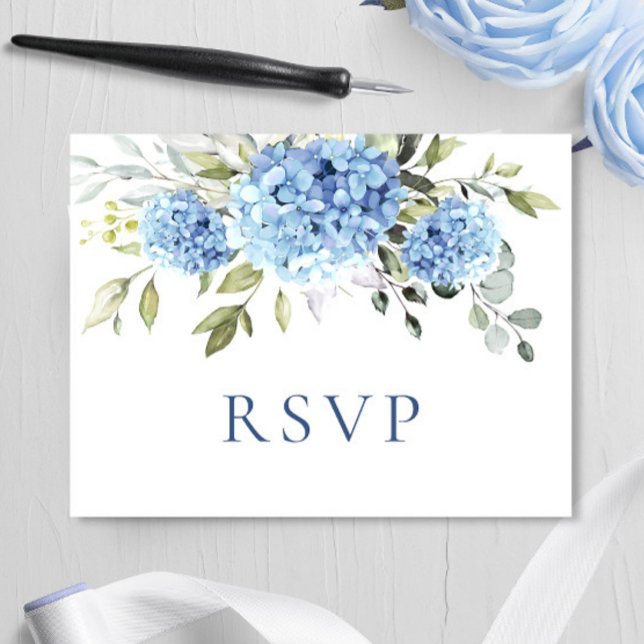 Elegant Watercolor Blue Hydrangea Wedding RSVP Postcard (Creator Uploaded)