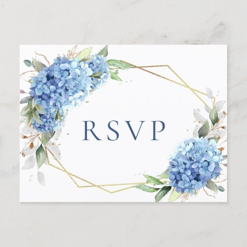 Elegant Watercolor Blue Hydrangea Wedding RSVP Postcard