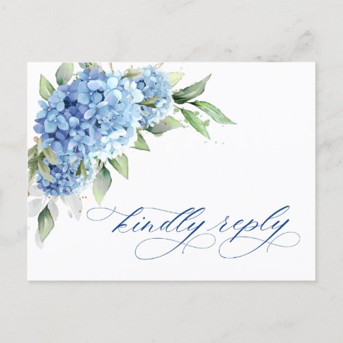 Elegant Watercolor Blue Hydrangea Wedding RSVP Postcard