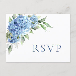Elegant Watercolor Blue Hydrangea Wedding RSVP Postcard