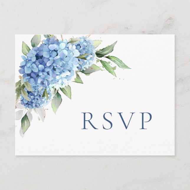 Elegant Watercolor Blue Hydrangea Wedding RSVP Postcard (Front)