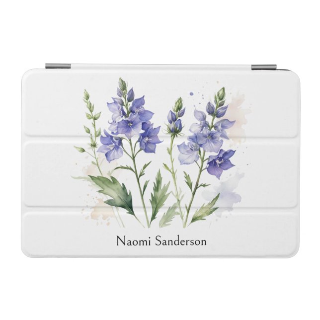 Elegant Watercolor Blue Larkspur Wildflower iPad Mini Cover (Horizontal)