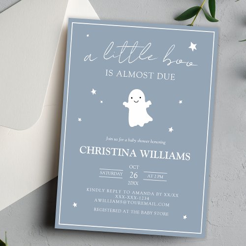 Elegant Watercolor Blue Little Boo Baby Shower Invitation