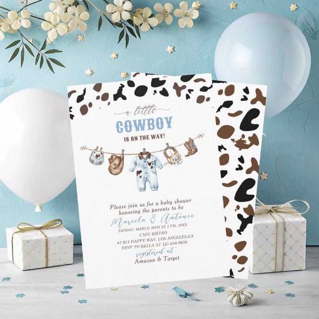 Elegant  Watercolor Blue Little Cowboy Baby Shower Invitation (Creator Uploaded)
