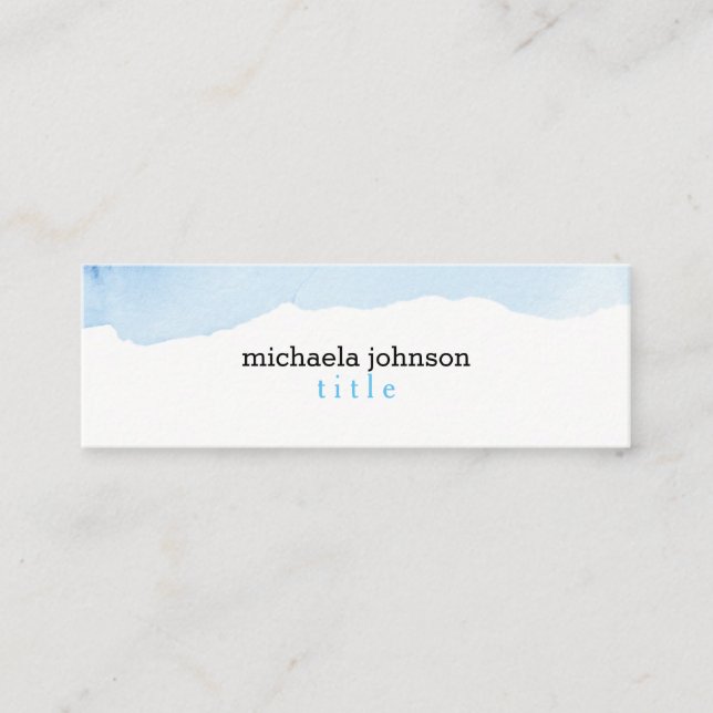 Elegant Watercolor BLUE minimal Mini Business Card (Front)