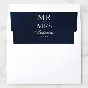Elegant Watercolor Blue Mr. and Mrs. Wedding Envelope Liner