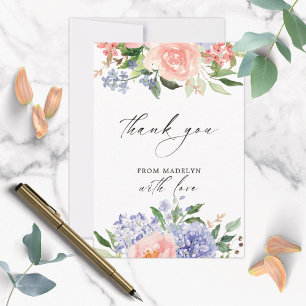 Elegant Watercolor Blue Pink Hydrangea Floral Thank You Card