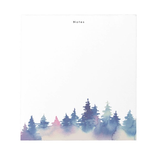 Elegant Watercolor Blue Pink Winter Fores Notepad (Front)