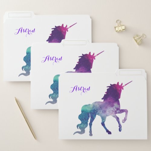 Elegant Watercolor Blue Purple Unicorn Modern File Folder