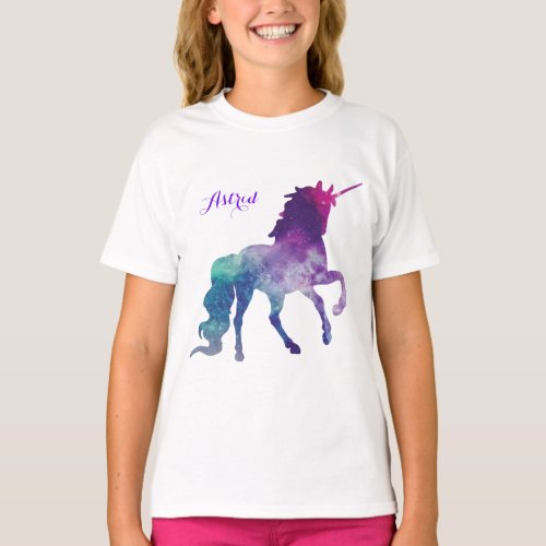 Elegant Watercolor Blue Purple Unicorn Modern T_Shirt