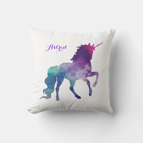 Elegant Watercolor Blue Purple Unicorn Modern Throw Pillow