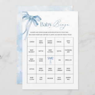Elegant Watercolor Blue Ribbon Bow Boy Baby Shower Holiday Card