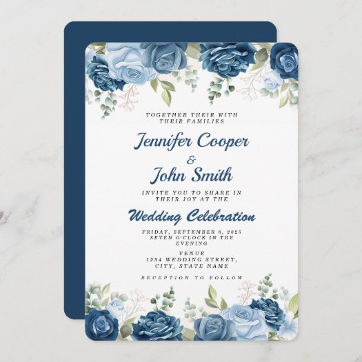 Elegant Watercolor Blue Roses Floral Wedding