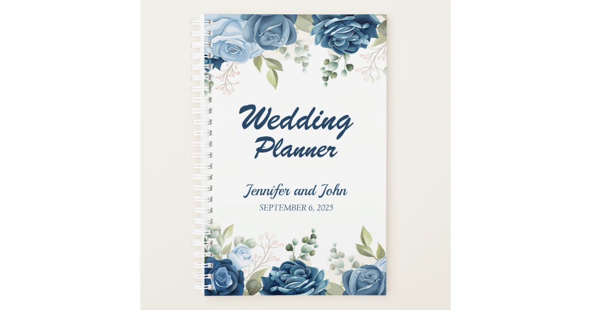 Elegant Watercolor Blue Roses Floral Wedding Planner | Zazzle