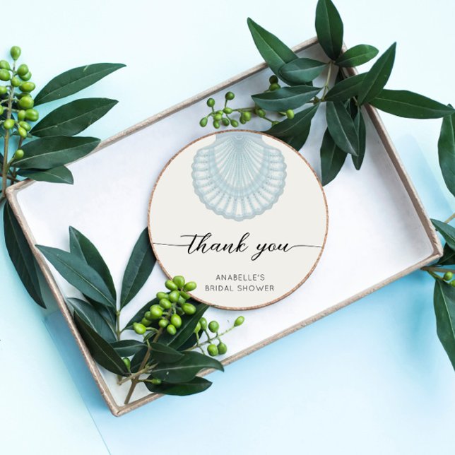 Elegant Watercolor Blue Shell Bridal Shover Classic Round Sticker (Creator Uploaded)