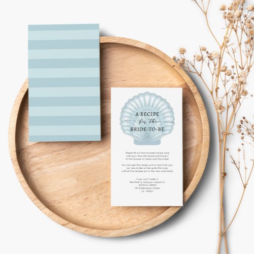 Elegant Watercolor Blue Shell Bridal Shower Recipe Enclosure Card