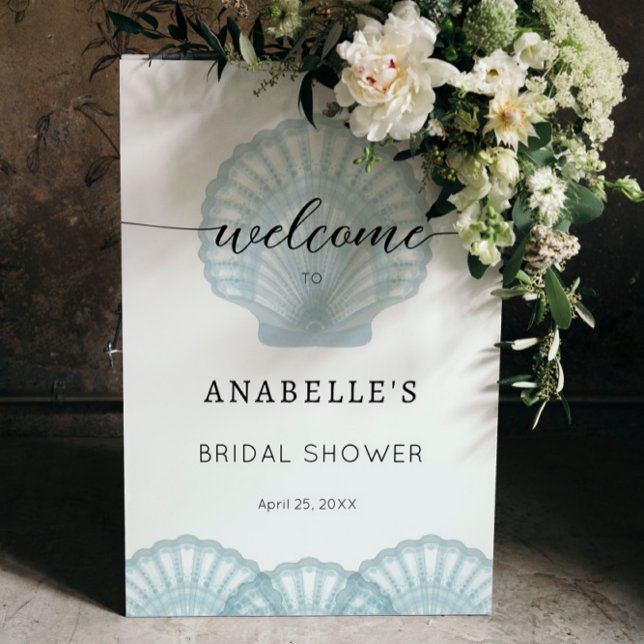 Elegant Watercolor Blue Shell Bridal Welcome Sign (Creator Uploaded)