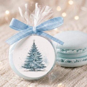 Elegant Watercolor Blue Silver Winter Wonderland Classic Round Sticker