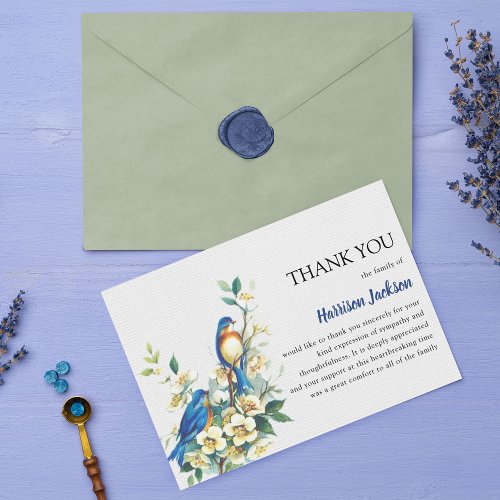 Elegant Watercolor Blue Tit  Blossom Funeral Thank You Card