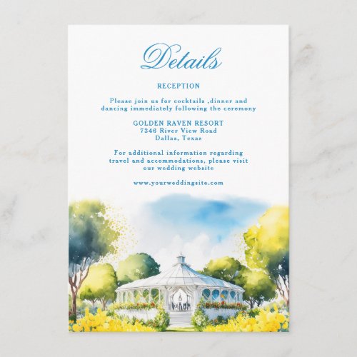 Elegant Watercolor Blue Wedding Reception Details Enclosure Card