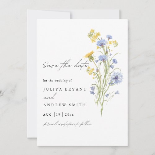 Elegant watercolor blue wildflower Save The Date