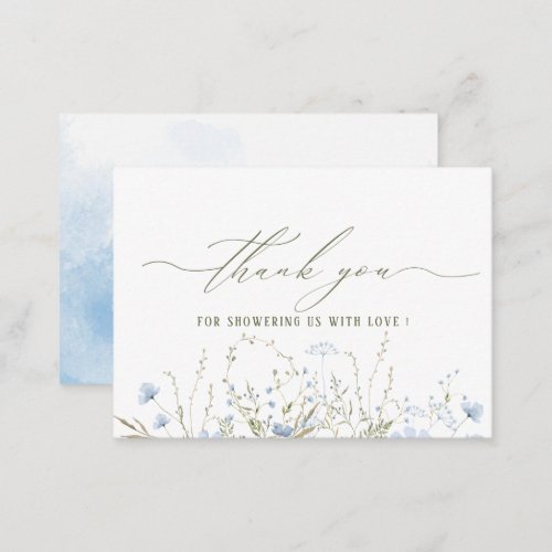 Elegant Watercolor Blue Wildflowers Baby shower Note Card