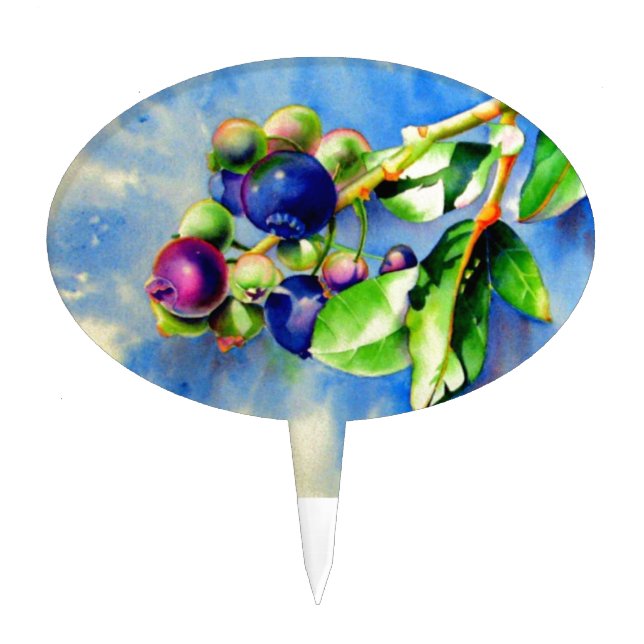 Elegant watercolor Blueberries Cake Topper (Front)