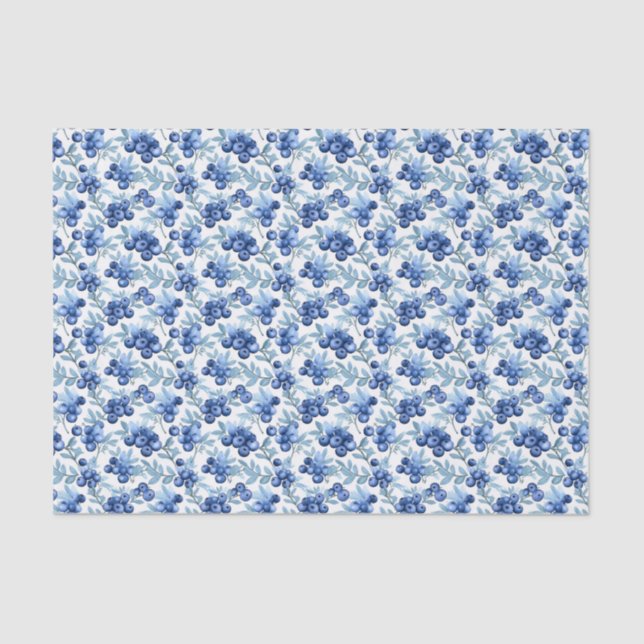 Elegant Watercolor Blueberries Tissue Paper (Front)