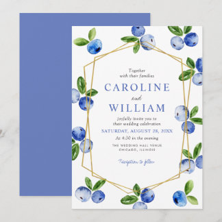 Elegant Watercolor Blueberries Wedding Invitation