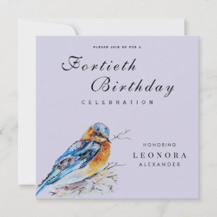 Elegant Watercolor Bluebird Milestone Birthday Invitation
