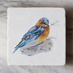 Elegant Watercolor Bluebird Nature Trivet