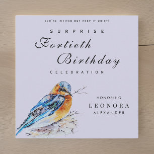 Elegant Watercolor Bluebird Surprise Birthday Invitation